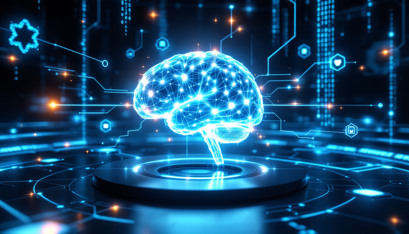 AI 보안 및 취약점 분석을 상징하는 디지털 두뇌와 보안 인터페이스 이미지