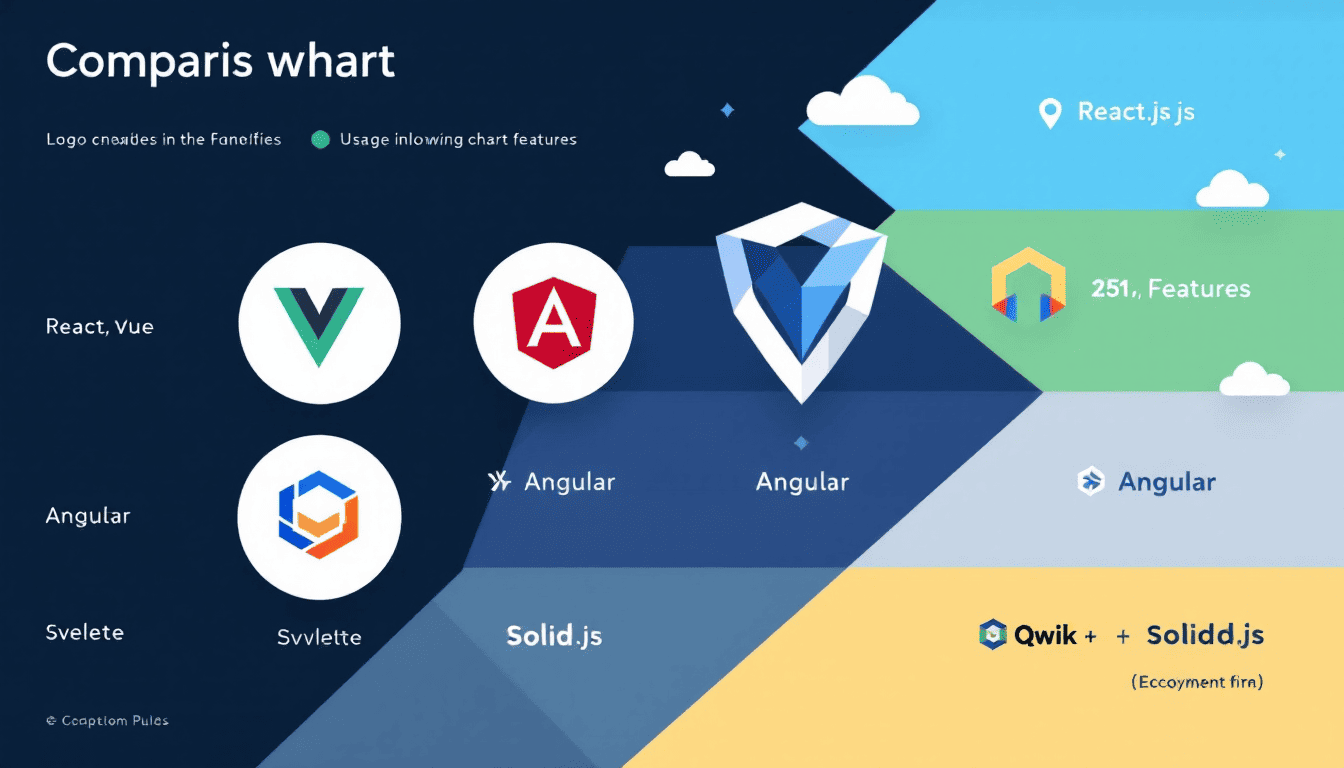 주요 프론트엔드 라이브러리와 신흥 라이브러리들의 특징 및 성과를 나타내는 비교 차트 혹은 인포그래픽