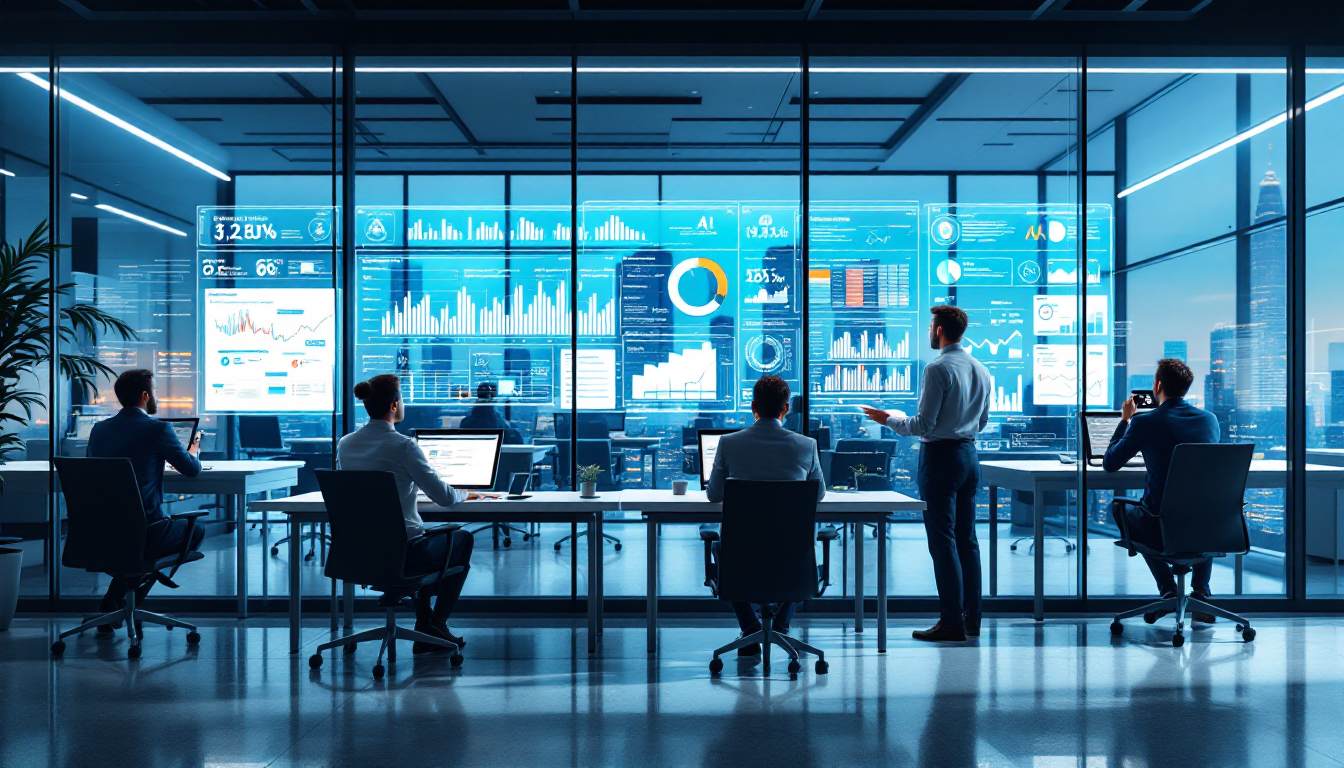 AI가 의사결정과 업무 자동화를 지원하는 금융 및 공공 부문 사무실 환경