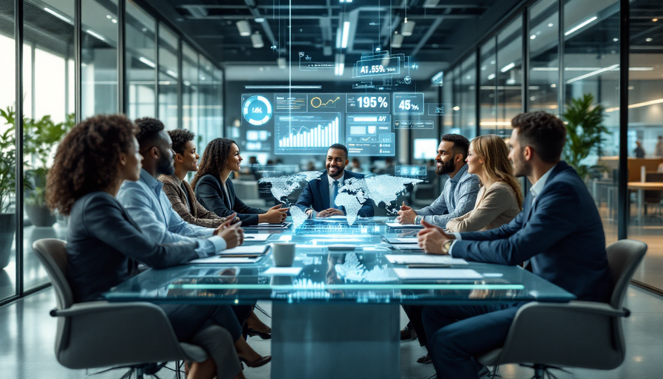 AI 도입 전략을 논의하는 현대 기업의 회의 장면