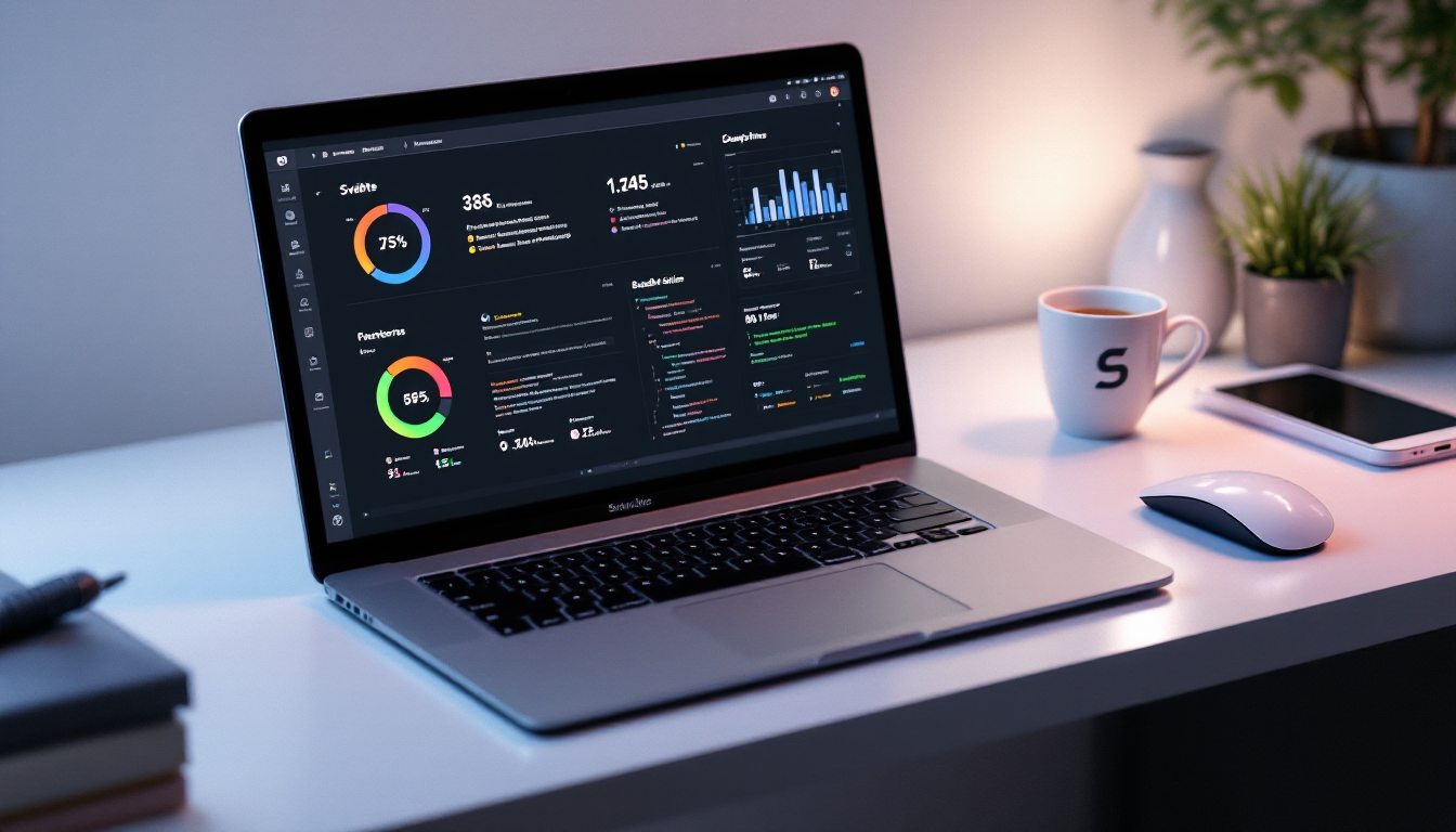 성능이 중요한 프로젝트에서 Svelte를 사용하여 개발하는 모습을 상징하는 미니멀한 작업 공간.