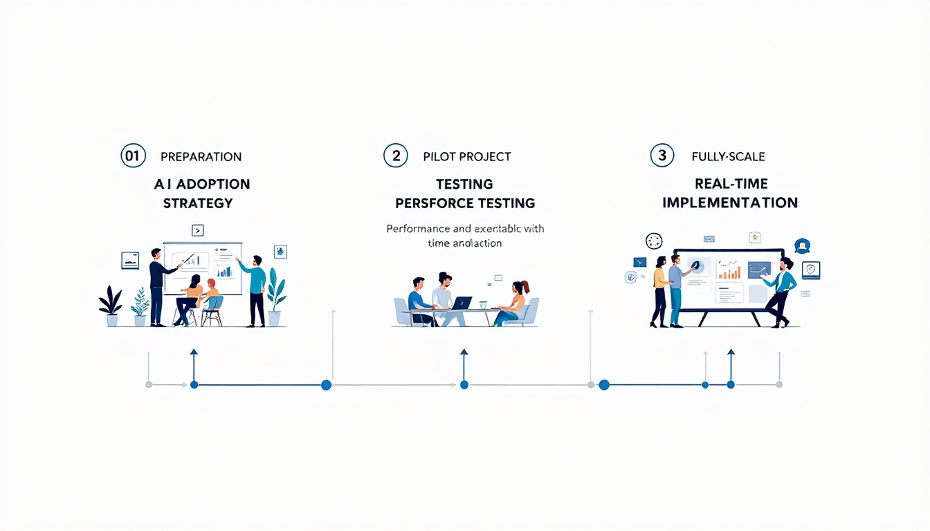 AI 도입 절차 단계별 흐름도와 설명 인포그래픽