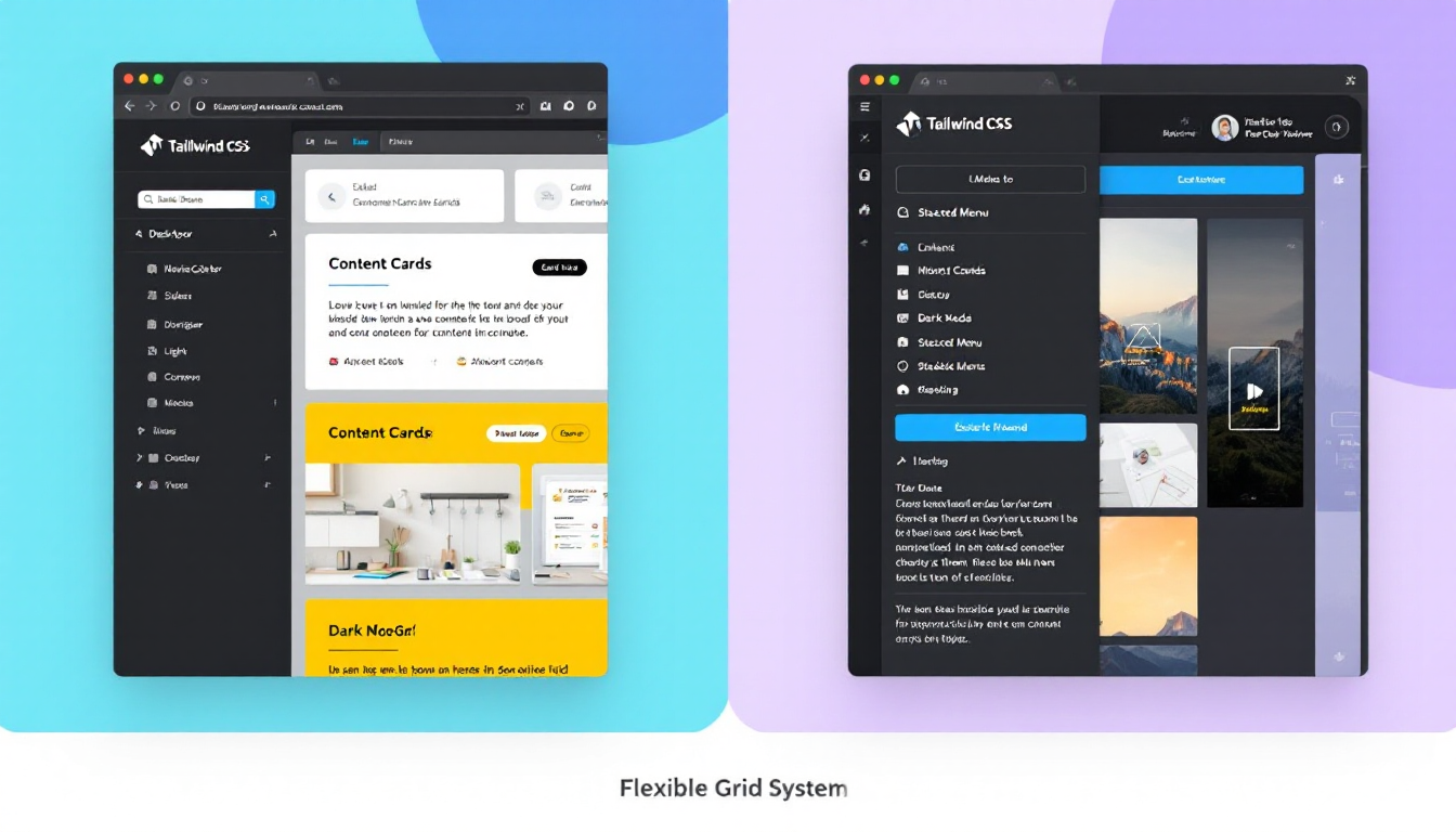 Tailwind CSS로 구현된 반응형 UI와 다크 모드가 적용된 웹 페이지 실사 이미지